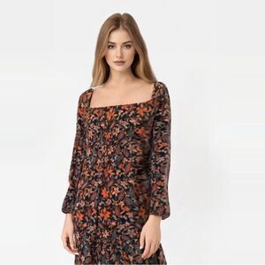 Liberty Love‎ NWT Floral Tiered Mini Dress Square Neckline Small Boho Chic